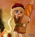  2girls :d animal_ears artist_name bag baguette beret black_necktie blonde_hair blush_stickers bread burning commentary_request commission cosplay cowboy_shot dated double_bun embers fake_animal_ears fire fire_extinguisher food girls&#039;_frontline green_jacket grey_skirt hair_between_eyes hair_bun hat holding holding_bag holding_food jacket kalina_(girls&#039;_frontline) kalina_(girls&#039;_frontline)_(cosplay) korean_commentary long_hair long_sleeves m3_(girls&#039;_frontline) madcore military_uniform multiple_girls necktie open_mouth oven p90_(girls&#039;_frontline) paper_bag pixiv_commission pleated_skirt ponytail purple_eyes red_hat shirt side_ponytail skirt smile smoke solo_focus sparkling_eyes sweatdrop uniform variant_set very_long_hair white_shirt 