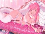  1girl :q bangs bare_arms bare_shoulders blush bottle bra breasts chin_rest choker closed_mouth collarbone couch eyebrows_visible_through_hair eyelashes fate/grand_order fate_(series) fingernails garter_belt heart high_heels highres holding holding_whip indoors large_breasts lingerie long_fingernails long_hair lying medb_(fate)_(all) medb_(fate/grand_order) nail_polish navel on_couch on_side panties parted_bangs perfume_bottle pink_footwear pink_hair riding_crop shiny shiny_hair shoe_removed sidelocks signature solo spaghetti_strap stomach straight_hair thighhighs tiara tongue tongue_out underwear uni_(melm) whip white_choker white_garter_belt white_legwear white_nails white_panties wristband yellow_eyes 