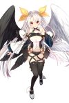  1girl angel_wings asymmetrical_wings bare_shoulders black_legwear black_panties black_wings breasts choker cleavage cosplay crossover dizzy_(guilty_gear) dizzy_(guilty_gear)_(cosplay) guilty_gear guilty_gear_xrd hair_ornament highres large_breasts long_hair looking_at_viewer metatron_(soccer_spirits) mismatched_wings multiple_wings official_art panties red_eyes resized shirahane_nao soccer_spirits stomach tail thighhighs twintails underwear upscaled white_hair white_wings wings 