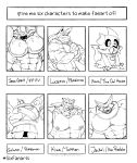  abs absurd_res anthro bandai_namco biceps broken_horn disney final_fantasy flammars golurk group hi_res horn humanoid iron_giant_(final_fantasy_xv) kim_possible king_(tekken) king_(the_owl_house) lucario male monochrome muscular muscular_anthro muscular_humanoid muscular_male nintendo nipples pecs pok&eacute;mon pok&eacute;mon_(species) pose sitting square_enix teeth tekken the_owl_house video_games yongdasom 