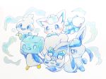  2020 alolan_vulpix ambiguous_gender arthropod avian bird blue_body blue_eyes blue_fur blue_theme blush canid canine eeveelution eiscue elemental_creature eyes_closed feral fur galarian_darumaka glaceon group ice ice_creature ice_face_eiscue mammal maple926 mineral_fauna nintendo painting_(artwork) pok&eacute;mon pok&eacute;mon_(species) quadruped regional_form_(pok&eacute;mon) sitting smile snom standing traditional_media_(artwork) vanillite video_games watercolor_(artwork) white_body white_fur 