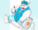 2008 5:4 anthro belly bottomwear clothed clothing cute_fangs eyewear fur glasses humanoid_hands kiyo male mammal overweight overweight_anthro overweight_male shorts solo text white_body white_fur 