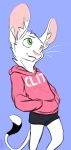  animancer clothing dipodid female flat_chested hi_res hood hoodie jerboa luck mammal rodent simple_background solo standing topwear 