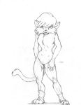  anthro bobcatt breasts chest_tuft claws cleo_catillac clitoris clothing domestic_cat featureless_breasts felid feline felis female front_view heathcliff_and_the_catillac_cats hi_res leg_warmers legwear mammal monochrome nude plantigrade small_breasts smile solo tuft 
