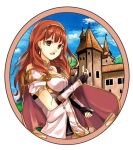  1girl :d black_gloves brown_hair cape celica_(fire_emblem) earrings elbow_gloves fingerless_gloves fire_emblem fire_emblem_echoes:_shadows_of_valentia fuussu_(21-kazin) gloves highres jewelry long_hair open_mouth red_cape red_eyes shiny shiny_hair short_sleeves smile solo very_long_hair 