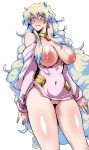  +_+ 1girl absurdres areolae bar_censor bare_shoulders blue_eyes blush breasts breasts_outside censored cloud_hair covered_navel curly_hair dress gggg highres inverted_nipples large_areolae long_hair looking_at_viewer medium_breasts multicolored_hair nia_teppelin nipples no_panties open_mouth pink_dress pussy shiny shiny_hair shiny_skin simple_background smile solo solo_focus standing tengen_toppa_gurren_lagann two-tone_hair white_background 