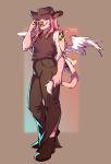  2020 5_fingers anthro bovid bovine clothed clothing digital_media_(artwork) fingers hair hi_res horn hybrid lukiri male mammal pink_hair 