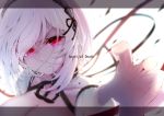  1girl azur_lane blood breasts choker cleavage dress glowing glowing_eyes hairband highres imo_bouya large_breasts medium_hair red_eyes sirius_(azur_lane) solo white_dress white_frills white_hair 