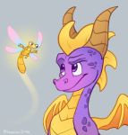  2020 activision arthropod digital_media_(artwork) dragon dragonfly duo feral grey_background horn icelectricspyro insect membrane_(anatomy) membranous_wings purple_body purple_eyes purple_scales scales scalie simple_background smile sparx spines spyro spyro_the_dragon video_games western_dragon wings 