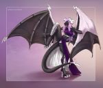  2020 4_toes 5_fingers anthro black_body black_scales claws clothed clothing digital_media_(artwork) dragon female fingers hair horn membrane_(anatomy) membranous_wings pink_hair scales scalie solo toes western_dragon wings yasmil 