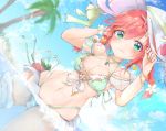  bikini blush braids flowers green_eyes hat long_hair navel original red_hair retang_8 swimsuit twintails water 