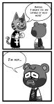  2020 animal_crossing anthro barold_(animal_crossing) chibi clothing comic duo english_text felid hi_res male mammal monochrome necktie nintendo pantherine shirt text tiger topwear ursid video_games yangyexin 