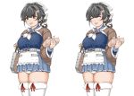  bandana blue_sailor_collar blue_serafuku blue_skirt breasts brown_eyes closed_eyes curvy eyebrows_visible_through_hair hair_between_eyes hair_flaps hair_ornament hair_ribbon hairband highres jingei_(kantai_collection) kantai_collection large_breasts long_hair miniskirt open_mouth panties pantyshot plump ribbon sailor_collar sailor_shirt shawl shirt simple_background skindentation skirt smile suda_(yuunagi_enikki) thighhighs two-tone_hairband underwear whale_hair_ornament white_background white_legwear white_neckwear white_panties white_ribbon wrapped_obentou 