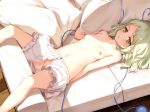  bloomers blush censored couch flat_chest green_eyes green_hair ke-ta komeiji_koishi navel nipples pussy short_hair topless touhou 