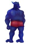  3_toes 5_fingers absurd_res alpha_channel anthro arebeano back_muscles blue_body blue_hair blue_scales border boxers_(clothing) butt christopher_wyvern close-up clothing dragon fingers hair hi_res horn male musclegut rear_view red_clothing scales scalie solo toes transparent_border underwear 