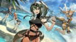  &gt;_&lt; 6+girls :d ;d alternate_hairstyle antenna_hair arknights arm_strap armpits arms_up artist_request ass bangs bare_arms bare_shoulders bikini black_bikini black_jacket blaze_(arknights) blue_sky breasts ceobe_(arknights) cloud commentary crocodilian_tail croissant_(arknights) cup day drinking_glass dutch_angle flint_(arknights) gavial_(arknights) green_hair grey_eyes hair_between_eyes hat holding holding_cup horns jacket leaning_forward long_hair looking_at_viewer medium_breasts multiple_girls navel one_eye_closed open_clothes open_jacket open_mouth orange_hair pointy_ears ponytail sky smile stomach sun_hat sunglasses swimsuit tail utage_(arknights) visor_cap 