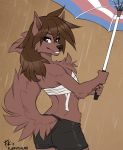  2019 5_fingers anthro black_nose brown_body brown_fur brown_hair canid canine canis clothed clothing digital_media_(artwork) eyebrows eyelashes female fingers fluff-kevlar fur hair lgbt_pride mammal natani pride_colors simple_background smile solo transgender_pride_colors twokinds webcomic wolf 