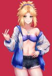  bra choukoukou_no_diaosi fate/grand_order mordred_(fate) open_shirt 