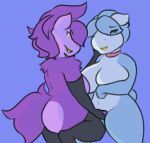  after_kiss anthro big_breasts blue_body blue_fur blue_hair blush breasts clothing collar duo ears_back equid equine female female/female fingering fur genitals gloves hair hand_on_breast hand_on_cheek handwear happy horse incest_(lore) legwear lumi_(character) mammal messy_hair multicolored_body noir_(character) petsoftthings_(artist) pivoted_ears purple_body purple_fur purple_hair pussy thick_thighs thigh_highs two_tone_body yellow_body yellow_eyes yellow_skin 