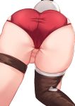  1girl aarc all_fours ass ass_focus atelier_(series) atelier_ryza curvy from_behind highres legs_apart partially_visible_vulva plump red_shorts reisalin_stout short_shorts shorts simple_background single_thighhigh solo thighhighs thighs white_background white_headwear 