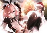  2boys animal_ears armor armored_dress astolfo_(fate) astolfo_(saber)_(fate) bangs black_bow black_footwear black_gloves black_legwear black_ribbon blush bow bowtie bunny_ears bunny_hair_ornament closed_mouth dress fate/apocrypha fate/grand_order fate_(series) gloves hair_between_eyes hair_bow hair_intakes hair_ornament hair_ribbon happy heart heart-shaped_pupils long_hair long_sleeves looking_at_viewer low_twintails male_focus multicolored_hair multiple_boys norun_(ru-on) otoko_no_ko pink_hair purple_eyes ribbon sieg_(fate/apocrypha) smile solo_focus streaked_hair symbol-shaped_pupils thighhighs tongue tongue_out twintails 