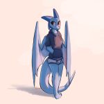  1:1 2020 anthro blue_body briefs clothed clothing dragon enginetrap female full-length_portrait hi_res hoodie horn light lighting membrane_(anatomy) membranous_wings portrait scalie shadow simple_background smile solo standing syl_(enginetrap) topwear underwear western_dragon wings 