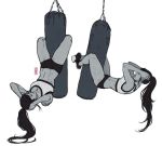  abs artist_name breasts cleavage commentary earrings exercise final_fantasy final_fantasy_vii greyscale jen_bartel jewelry long_hair long_ponytail monochrome muscle muscular_female punching_bag signature sit-up sports_bra tifa_lockhart white_background 