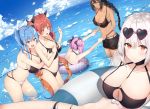  5girls :d ahoge azur_lane bangs bare_shoulders bikini bikini_top black_bikini black_choker black_hair black_ribbon black_shorts blue_hair blue_sky blush braid braided_ponytail breast_grab breasts chinese_commentary choker cleavage cloud collarbone commentary_request cowboy_shot dark_skin day double_bun dutch_angle eyebrows_visible_through_hair eyewear_on_head gemini_(feng) grabbing grabbing_from_behind gradient_hair hair_between_eyes hair_ribbon halterneck heart heart-shaped_eyewear holding_hands honolulu_(azur_lane) honolulu_(summer_accident?!)_(azur_lane) innertube la_galissonniere_(azur_lane) la_galissonniere_(pristine_summer_pool)_(azur_lane) large_breasts leaning_forward long_hair looking_at_another looking_at_viewer midriff mismatched_bikini multicolored_hair multiple_girls navel neckwear_between_breasts o-ring o-ring_top ocean open_mouth outdoors purple_eyes red_eyes red_hair ribbon sheer_clothes short_hair short_shorts shorts side_ponytail sidelocks sirius_(azur_lane) sirius_(midsummer_seirios)_(azur_lane) skindentation sky smile south_dakota_(azur_lane) st._louis_(azur_lane) standing sunglasses swimsuit thigh_strap twintails underboob underboob_cutout upper_teeth very_long_hair wading water_drop wet white_bikini white_hair yellow_eyes 
