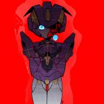 1girl arms_behind_back autobot blue_eyes chibi damaged guro looking_at_viewer nautica red_background solo the_transformers_(idw) transformers zoner 