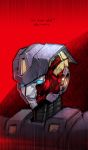  1girl autobot blue_eyes damaged english_commentary english_text glowing glowing_eyes looking_down nautica no_humans purple_lips red_background sad solo transformers zoner 