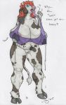  anthro belly big_breasts bodily_fluids bovid bovine breasts breath clothing dukebarbatos ear_piercing ear_ring female genitals hi_res hooves lactating lactating_through_clothing mammal panting piercing pussy solo standing thick_thighs tongue tongue_out wet wet_clothing wide_hips 