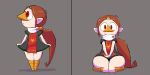  2:1 animal_humanoid avian avian_humanoid beak black_clothing black_shirt black_topwear brown_hair clothing female fupoo grey_background hair hi_res humanoid humanoid_pointy_ears medli nintendo red_eyes rito shirt simple_background sitting solo the_legend_of_zelda thick_thighs topwear video_games wind_waker young 