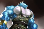  3:2 anthro blue_body bracelet clothing crocodilian donkey_kong_(series) jewelry kremling krusha kuroma looming low-angle_view male muscular muscular_anthro muscular_male nintendo pecs reptile scalie shirt solo tank_top topwear video_games 