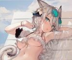  animal_ears bikini catgirl cropped gray_hair long_hair navel original sunglasses swimsuit tail yatsuha_(hachiyoh) 