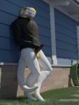  3d_(artwork) anthro balls black_penis charles clothed clothing digital_media_(artwork) dragon erection genitals gold_scales grey_body haazbrinken hi_res hoodie male penis scales scalie solo topwear western_dragon 