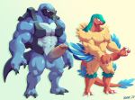  2020 abs alternate_version_at_source anthro anthrofied archeops avian balls carracosta erection fossil_pok&eacute;mon front_view genitals hi_res humanoid_genitalia humanoid_penis male muscular muscular_male nintendo pecs penis pok&eacute;mon pok&eacute;mon_(species) reptile scalie simple_background standing video_games voviat 