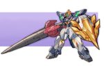 absurdres ag_00000 commentary green_eyes gundam gundam_aegis_knight gundam_build_divers gundam_build_divers_re:rise highres holding holding_lance holding_polearm holding_shield holding_weapon lance looking_at_viewer mecha no_humans polearm shield solo standing v-fin weapon 