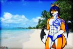  alty anthro black_hair blue_hair canid canine clothed clothing detailed_background fluffy fluffy_tail fox fur hair male mammal multicolored_body multicolored_fur multicolored_hair muscular muscular_anthro muscular_male orange_body orange_fur partially_clothed smile solo tattoo two_tone_body two_tone_fur two_tone_hair underwear white_body white_fur yellow_eyes zi0808 