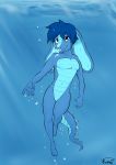  absurd_res anthro blue_body blue_fur blue_scales byondrage dragon fur hi_res hybrid lagomorph male mammal nude ruku_nage scales solo swimming underwater water 