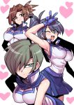  armpits breasts character_request closed_mouth duel_academy_uniform_(yuu-gi-ou_gx) gloves large_breasts long_hair looking_at_viewer multiple_girls open_mouth school_uniform short_hair skirt sleeveless smile tukiwani yuu-gi-ou yuu-gi-ou_gx 