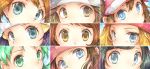  6+girls absurdres bangs beanie black_hair blonde_hair blue_(pokemon) blue_eyes brown_eyes brown_hair close-up commentary_request crystal_(pokemon) eyelashes eyes green_eyes green_hair hair_ornament haruka_(pokemon) hat highres hikari_(pokemon) looking_at_viewer mei_(pokemon) mizuki_(pokemon) multiple_girls pokemon pokemon_(game) pokemon_bw pokemon_bw2 pokemon_dppt pokemon_frlg pokemon_gsc pokemon_rse pokemon_sm pokemon_swsh pokemon_xy serena_(pokemon) touko_(pokemon) visor_cap white_headwear yomogi_(black-elf) yuuri_(pokemon) 