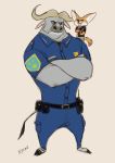  2016 anthro bovid bovine canid canine cape_buffalo chief_bogo clothed clothing disney duo fennec finnick fox fur hi_res horn male mammal nyamo❄︎ police_uniform simple_background uniform white_background zootopia 