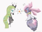  angry clenched_teeth diancie gen_5_pokemon gen_6_pokemon meloetta meloetta_(aria) mythical_pokemon pokemon simple_background teeth white_background 