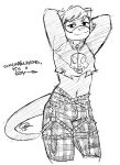  2020 absurd_res anthro chain collar domestic_ferret hands_behind_head hi_res kevin_(sneel) male mammal midriff monochrome mustela mustelid musteline navel navel_piercing piercing sketch sneel solo studs 