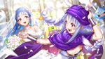  2girls :d alternate_costume animal_ear_fluff animal_ears armlet artist_name asymmetrical_bangs bangs black_leotard blue_eyes blue_hair blush bouquet braid breasts bridal_gauntlets bridal_veil bunny_ears bunnysuit burnt_clothes carrot_hair_ornament cleavage cloak commentary cosplay crossover dragon_quest dragon_quest_v dress earrings eyebrows_visible_through_hair flora flower food_themed_hair_ornament forehead gloves hair_between_eyes hair_ornament hand_on_own_head hero_(dq5) hero_(dq5)_(cosplay) hikosan20216917 holding_hands hololive indoors jewelry leotard light_blue_hair long_hair looking_at_another looking_back medium_breasts motion_blur multicolored_hair multiple_girls off-shoulder_dress off_shoulder open_mouth parted_bangs petals purple_cloak red_eyes signature slime_(dragon_quest) small_breasts smile sparkle thick_eyebrows turban twin_braids twintails two-tone_hair upper_body usada_pekora veil virtual_youtuber wedding_dress white_dress white_gloves white_hair window yuri 