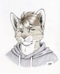  absurd_res angry anthro bo_(thelivingtrashcan) clothing felid feline headshot_portrait hi_res hoodie icon jaykat leopard_cat looking_at_viewer male mammal portrait prionailurus solo topwear traditional_media_(artwork) 