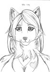  anthro breasts canid canine canis collar domestic_dog ear_piercing female fluffy fluffy_tail fur hair hi_res husky industrial_piercing mammal mika_husky monochrome nordic_sled_dog piercing simple_background sketch smile solo spitz tattoo white_background zi0808 
