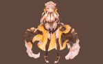  animal_ears apron bell blush bow breasts brown catgirl choker cleavage garter_belt gloves gray_hair headdress long_hair luna_nyann maid orange_eyes original ribbons skirt_lift stockings 