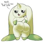  ambiguous_gender butt canid digimon digimon_(species) english_text horn lagomorph mammal nude open_mouth semi-anthro simple_background smile solo terriermon text vilepluff white_background 