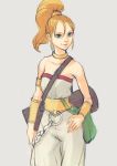  1girl bare_shoulders blonde_hair breasts choker chrono_trigger closed_mouth green_eyes highres long_hair looking_at_viewer marle_(chrono_trigger) ponytail simple_background smile solo 